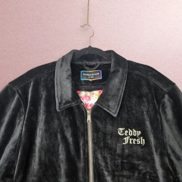 BNWOT Teddy Fresh Black Velour Full-Zip Bomber Jacket, Size XS - Picture 2 of 14
